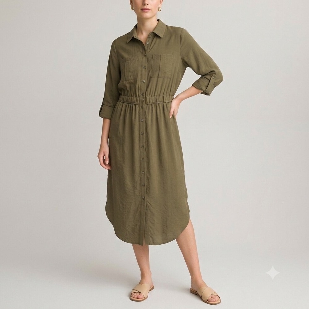 Maeve Anthropologie Shirt Maxi Dress Button Down Olive Green 8 M Safari Casual